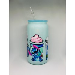 Vaso Celeste Lilo & Stitch con Pitillo de Cristal