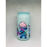 Vaso Celeste Lilo & Stitch con Pitillo de Cristal