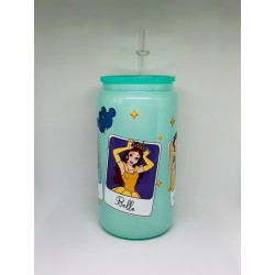 Vaso Verde Princesas Disney con Pitillo de Cristal