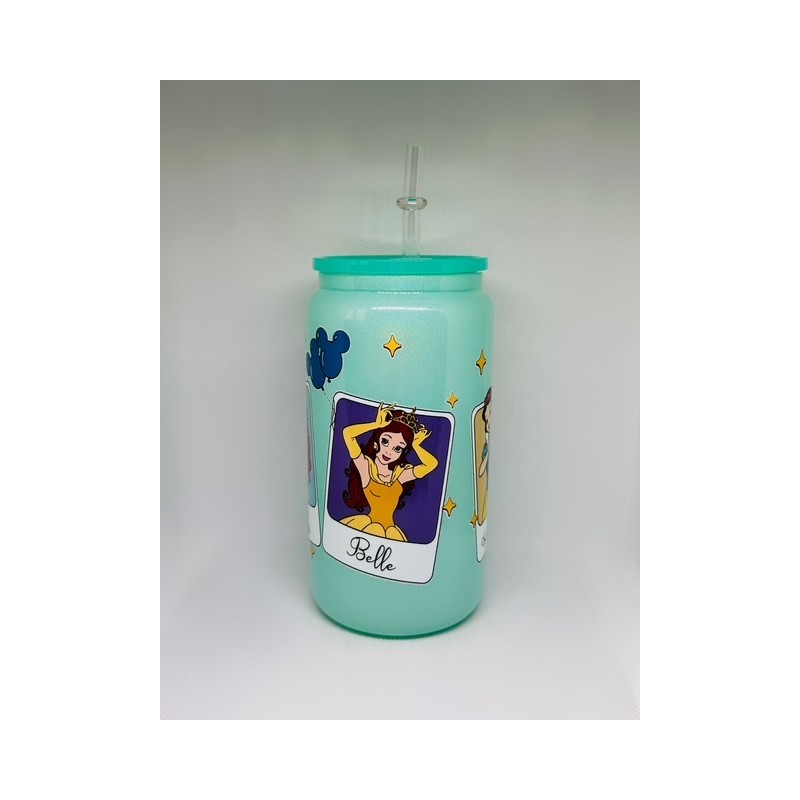 Vaso Verde Princesas Disney con Pitillo de Cristal Vaso Verde Princesas Disney con Pitillo de Cristal