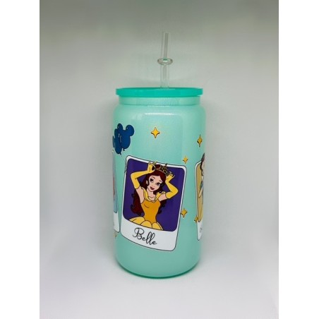 Vaso Verde Princesas Disney con Pitillo de Cristal