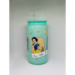 Vaso Verde Princesas Disney con Pitillo de Cristal