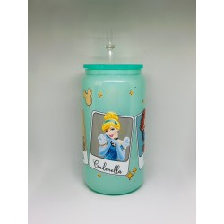 Vaso Verde Princesas Disney con Pitillo de Cristal