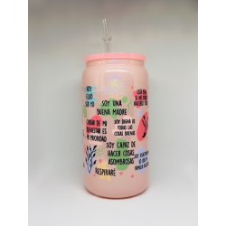 Vaso Salmón Afirmaciones Mamá con Pitillo de Cristal