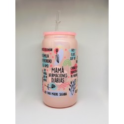 Vaso Salmón Afirmaciones Mamá con Pitillo de Cristal