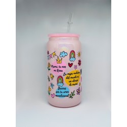 Vaso Rosa La Mejor Mamá con Pitillo de Cristal