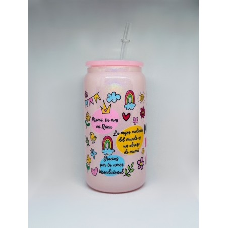 Vaso Rosa La Mejor Mamá con Pitillo de Cristal