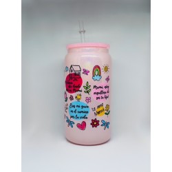 Vaso Rosa La Mejor Mamá con Pitillo de Cristal