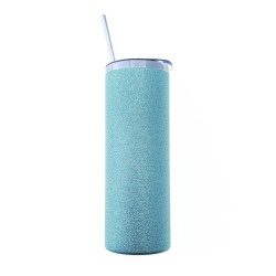 Termo Con Pajita 600ml Purpurina Azul Celeste