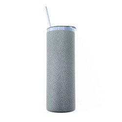 Termo con Pajita 600ml Purpurina Gris