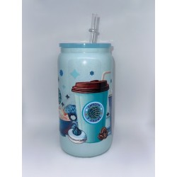 Vaso Azul con Pitillo de Cristal