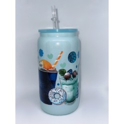 Vaso Azul con Pitillo de Cristal