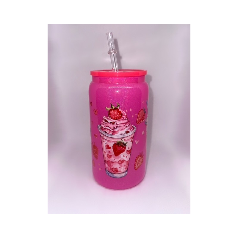Vaso Fucsia con Pitillo de Cristal Vaso Fucsia con Pitillo de Cristal