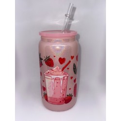 Vaso con Pitillo Rosado de Cristal