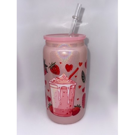 Vaso con Pitillo Rosado de Cristal