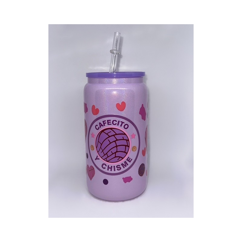 Vaso Morado con Pitillo Cafecito y Chisme de Cristal Vaso Morado con Pitillo Cafecito y Chisme de Cristal