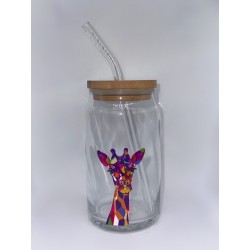 Vaso Transparente Jirafa con Pitillo de Cristal