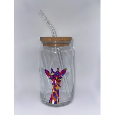 Vaso Transparente Jirafa con Pitillo de Cristal