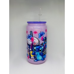 Vaso Morado Lilo & Stitch con Pitillo de Cristal