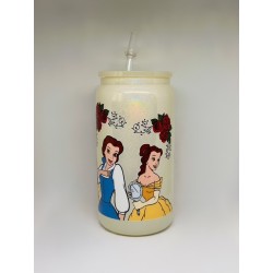 Vaso Amarillo Bella y la Bestia con Pitillo de Cristal