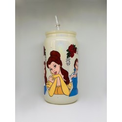 Vaso Amarillo Bella y la Bestia con Pitillo de Cristal