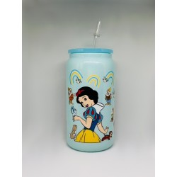 Vaso Celeste Blanca Nieves con Pitillo de Cristal