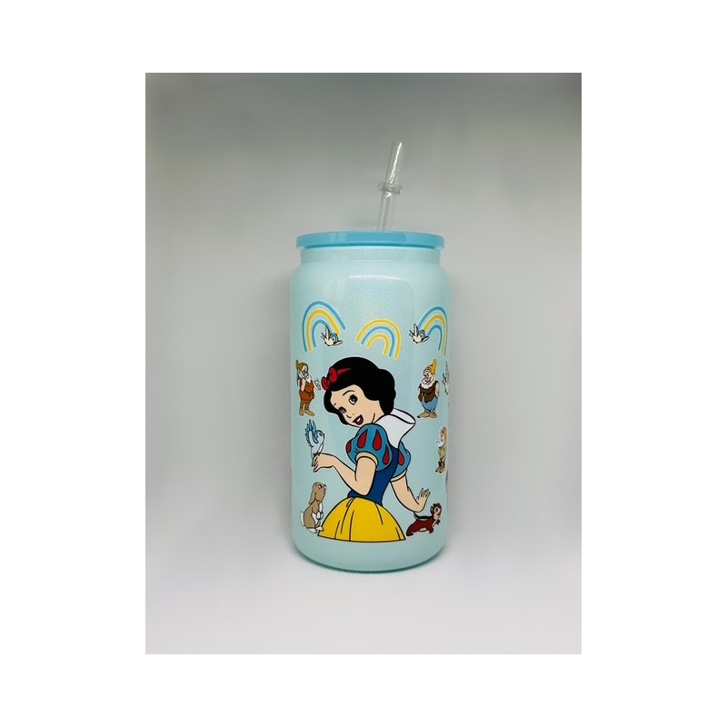 Vaso Celeste Blanca Nieves con Pitillo de Cristal Vaso Celeste Blanca Nieves con Pitillo de Cristal