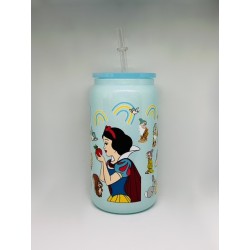 Vaso Celeste Blanca Nieves con Pitillo de Cristal