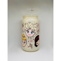 Vaso Amarillo Mini Princesas con Pitillo de Cristal