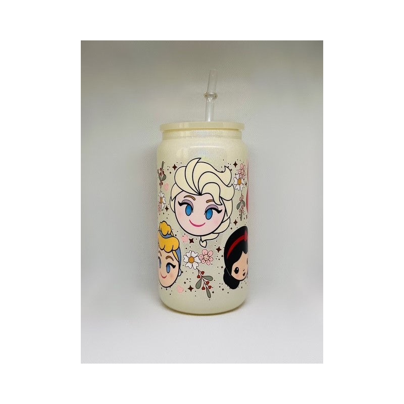 Vaso Amarillo Mini Princesas con Pitillo de Cristal Vaso Amarillo Mini Princesas con Pitillo de Cristal