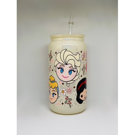 Vaso Amarillo Mini Princesas con Pitillo de Cristal
