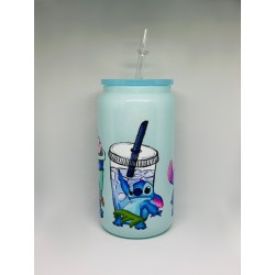 Vaso Celeste Lilo & Stitch con Pitillo de Cristal