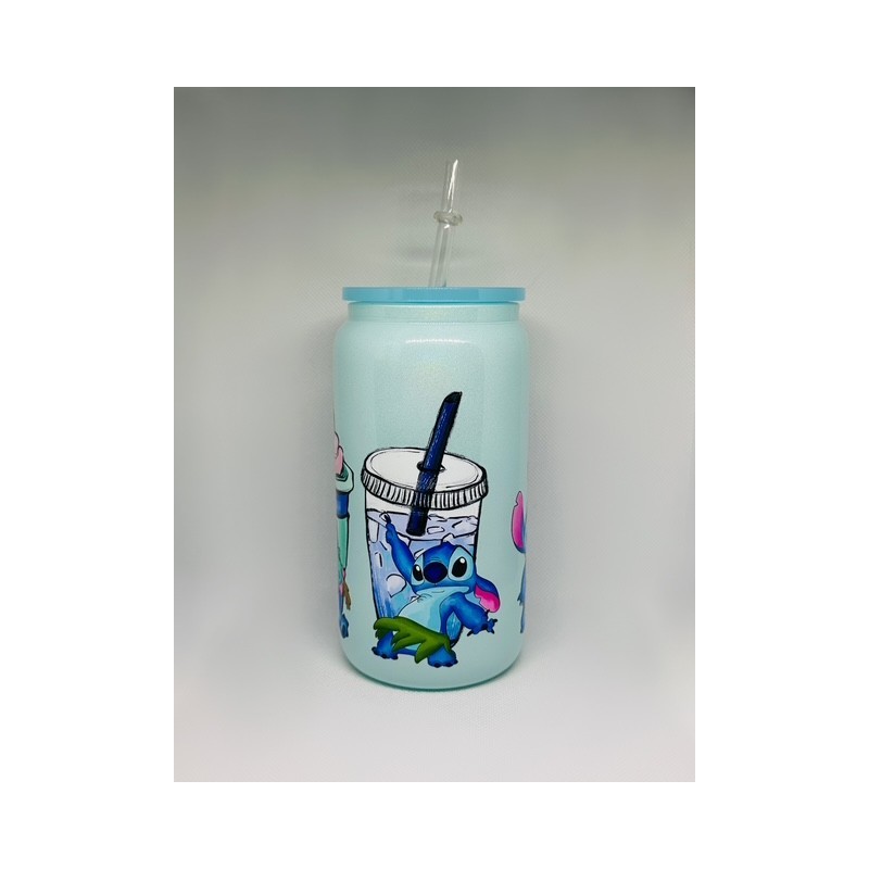 Vaso Celeste Lilo & Stitch con Pitillo de Cristal Vaso Celeste Lilo & Stitch con Pitillo de Cristal