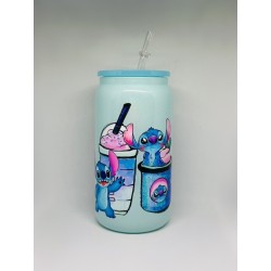 Vaso Celeste Lilo & Stitch con Pitillo de Cristal